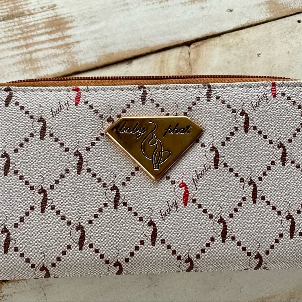 BABY PHAT y2k Vintage Wallet clutch wristlet iconic cats taupe neutral MINT - Picture 4 of 13